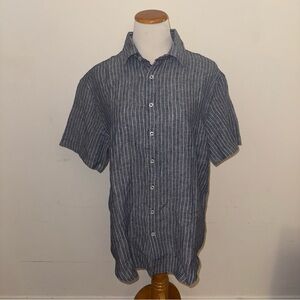 Quince 100% European Linen Camp Shirt Chambray Stripe (Large)